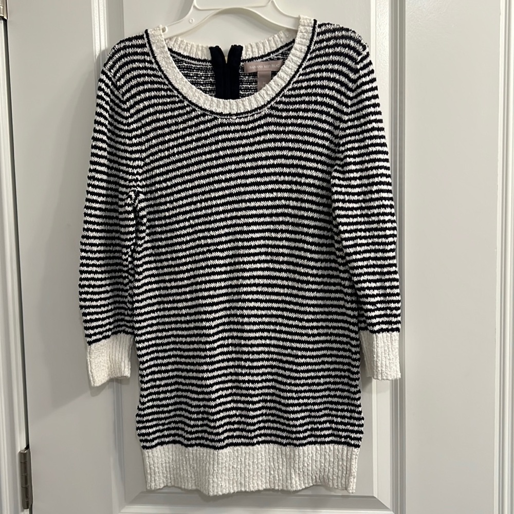 Banana Republic Striped Navy & White Cotton Sweater M